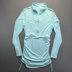 BloqUV Quarter Zip Rash Guard Sun Top UPF 50+ Mint Green Ruched Sport Sz L